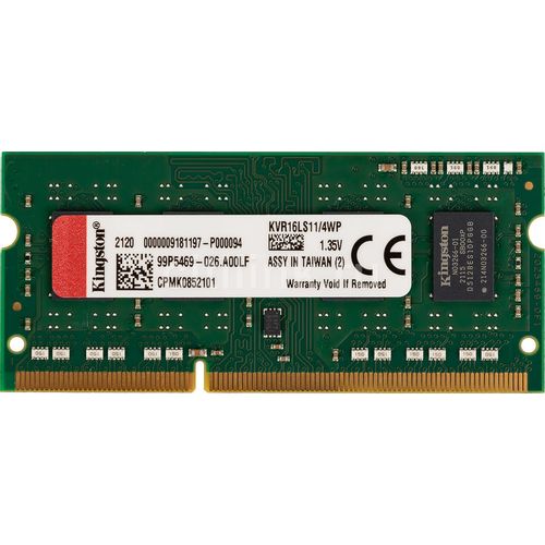 Оперативная память Kingston Valueram KVR16LS11/4WP DDR3L - 1x 4ГБ 1600МГц, для ноутбуков (SO-DIMM), Ret
