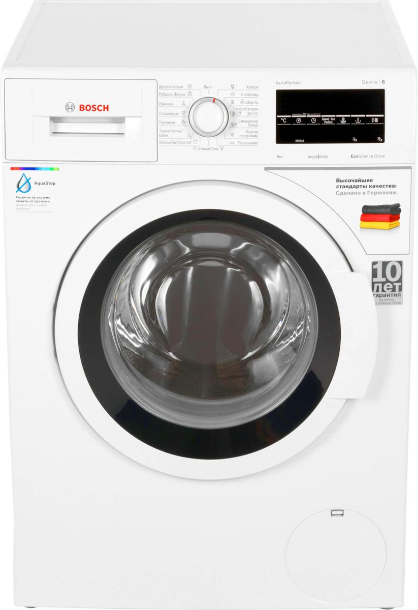 Характеристики Стиральная машина Bosch Serie 6 WAT20441OE, с фронтальной  загрузкой, 9кг, 1000об/мин (397568) смотреть в СИТИЛИНК