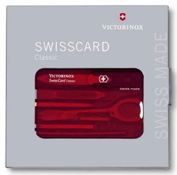 Швейцарская карта Victorinox SwissCard Classic, красный полупрозрачный, коробка подарочная