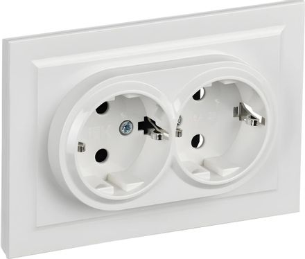 Розетка силовая IEK Brite РСш12-3-БрБ, двойная, 2 розетки, скрытая, заземление, шторки, IP20, белый [br-r24-16-k01-f]