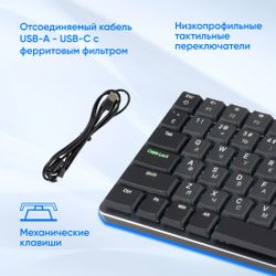 Клавиатура Oklick K953X, проводная, механическая, черный/серый
