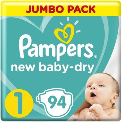 Pampers подгузники универсальные New Baby-Dry 2-5 кг, размер 1, 94 шт