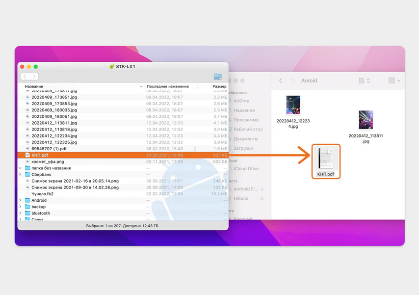 Окно переноса данных на macOS