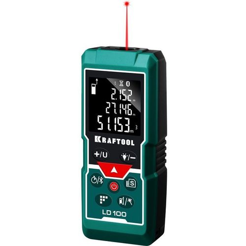 Лазерный дальномер Kraftool LD-100, 2 класс лазера, 650нм, луч красный [34765]