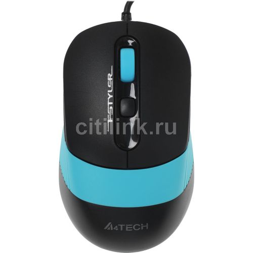 Мышь проводная A4TECH Fstyler FM10, оптическая, USB, 1600dpi, черный и синий [fm10 blue]
