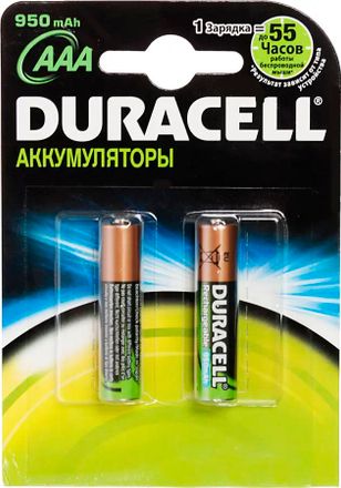 AAA Аккумуляторная батарейка Duracell HR03 DC2400, 2 шт. 1000мAч