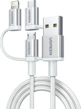 Изображение товара Кабель UGREEN US186,  Lightning (m)/USB Type-C (m)/micro USB (m) -  USB A (m),  1.5м,  MFI,  серебристый [50203_]