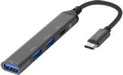 Адаптер PERO MH03, USB Type-C (m) - USB-A (f)/2хUSB-A (f)/USB Type-C (f), 0.19м, серый