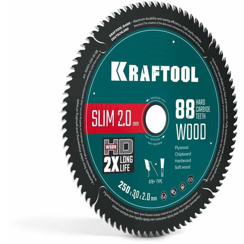 Пильный диск Kraftool 36955-250-30-88, 250мм, 30мм, по дереву