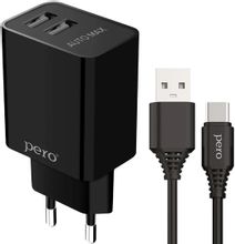 Изображение товара Сетевое зарядное устройство PERO ТС02 10.5Вт 2xUSB-A USB-C черное