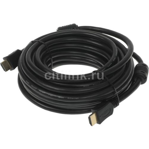 Кабель аудио-видео Buro BU-HDMI-v1.4-10M-FF, HDMI (m) — HDMI (m), ver 1.4, медный, 10м, GOLD, ф/фильтр, черный