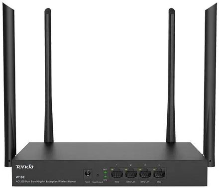 Wi-Fi роутер TENDA W18E, Wi-Fi 5, AC1200, 2.4/5ГГц, 1 LAN, 2 WAN/LAN, черный