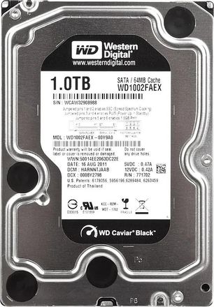 Жесткий диск WD Caviar Black WD1002FAEX,  1ТБ,  HDD,  SATA III,  3.5"