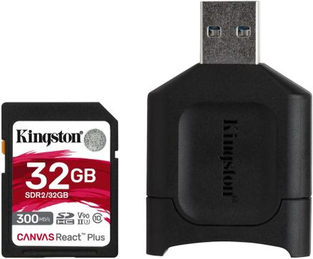 Карта памяти SDHC UHS-II U3 Kingston Canvas React Plus 32 ГБ, 300 МБ/с, Class 10, MLPR2/32GB,  1 шт.