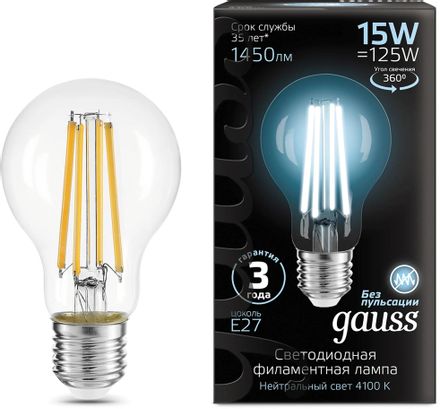 Лампа LED GAUSS E27, груша, 15Вт, 102902215, 10 шт.