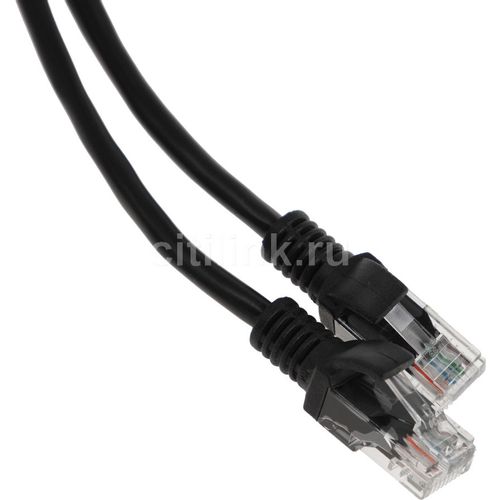 Патч-корд CABLEXPERT PP12-2M/BK литой (molded), UTP, кат.5E, 2м, 4 пары, 26AWG, алюминий омедненный, многожильный, черный