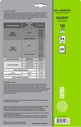 Фотобумага Cactus CS-GSA413020, A4, для струйной печати, 20л, 130г/м2, покрытие глянцевое