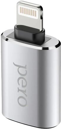 Адаптер OTG PERO AD02, Lightning (m) - USB (f), 0.032м, серебристый