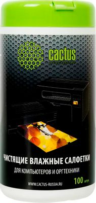 Влажные салфетки Cactus CS-T1002, 100 шт (туба) для компьютеров и ...