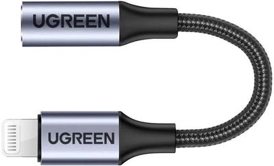 Кабель-переходник аудио UGREEN US211,  lightning  -  Jack 3.5 (f) ,  0.1м, GOLD,  черный [30756]