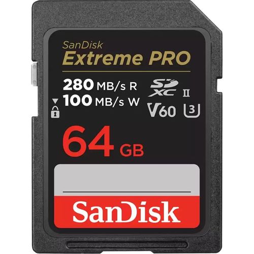 Карта памяти SDXC UHS-III Sandisk Extreme Pro 64 ГБ, 280 МБ/с, Class 10, SDSDXEP-064G-GN4IN, 1 шт., без адаптера