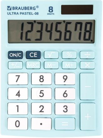 Калькулятор BRAUBERG Ultra, Pastel-08-Lb, 8-разрядный, голубой