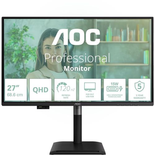 27" Монитор AOC Q27P4U, 2560x1440, IPS, 120Гц, 2хHDMI, 1хDP, черный