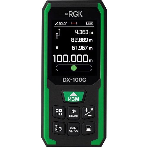 Лазерный дальномер RGK DX-100G, 2 класс лазера, 500нм, луч зеленый