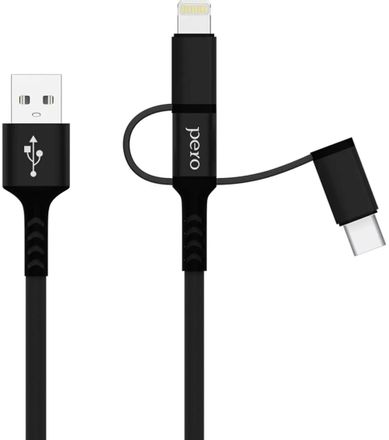 Кабель PERO DC-06,  Lightning (m)/USB Type-C (m)/micro USB (m) -  USB (m),  1м,  3A,  черный [prdc-06u1mb]