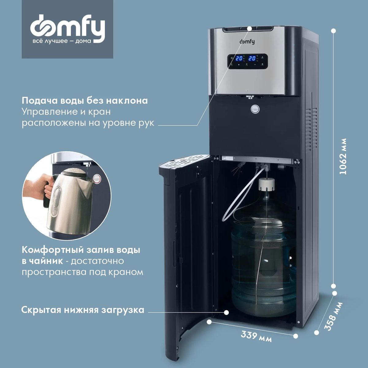 Отзывы на Кулер DOMFY AquaTouch UV DHG-WD110E, напольный, электронный,  кнопка, графитовый в интернет-магазине СИТИЛИНК (1977162)