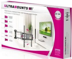 Кронштейн для телевизора ULTRAMOUNTS UM906, 32-55", настенный, поворотно-выдвижной и наклонный, черный