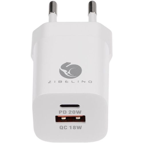 Сетевое зарядное устройство ZIBELINO MC-UA-QC, USB-A, USB-C, 20Вт, 3A, белый [zc-mc-ua-qc-18w-uc-pd-20w-wht]