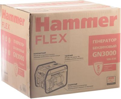 Характеристики Бензиновый генератор Hammer Flex GN3000, 220/12 В, 3кВт ...