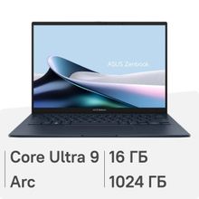 Изображение товара Ноутбук ASUS Zenbook 14 UX3405CA-PP188 14", OLED, Intel Core Ultra 9 285H 2.9ГГц, 16-ядерный, 16ГБ 1ТБ SSD,  Intel Arc  140T, без операционной системы, синий [90nb14w1-m009n0]
