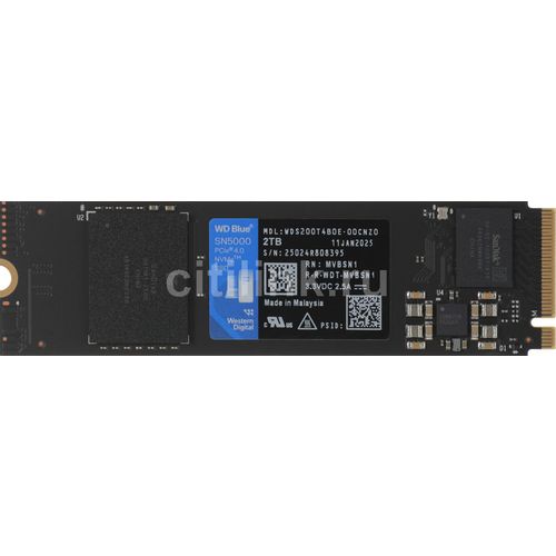 2ТБ SSD накопитель WD Blue SN5000 M.2 2280, PCIe 4.0 x4, NVMe, M.2 [wds200t4b0e]