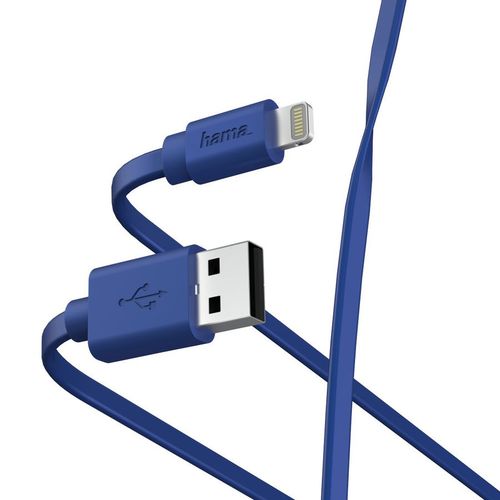 Кабель HAMA Lightning (m) - USB (m), 1м, MFI, плоский, синий [00187232]