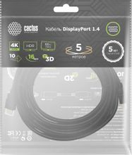 Изображение товара Кабель DisplayPort 1.4 5м Cactus CS-DP-DP-1.4-5 позолоченные контакты черный