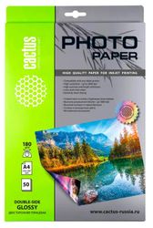 Фотобумага Cactus CS-GA418050DS, A4, для струйной печати, 50л, 180г/м2, белый, покрытие глянцевое /глянцевое