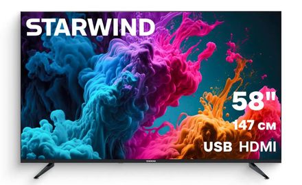 58" Телевизор StarWind SW-LED58UG401 4K Ultra HD, СМАРТ ТВ, YaOS, стальной
