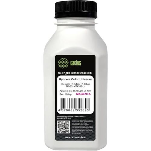 Тонер Cactus CS-TKYCU2M-LT-100, для Kyocera Color Universal TK-52xx/TK-54xx/TK-83xx/TK-85xx/TK-88xx, пурпурный, 100грамм…