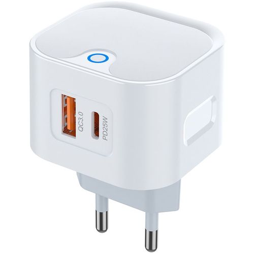 Сетевое зарядное устройство PERO ТС21W, USB-A, USB-C, 25Вт, 3A, белый