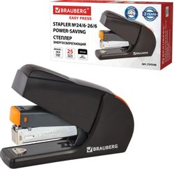 Степлер BRAUBERG Easy Press,  25 листов, 110 скоб,  черный и оранжевый