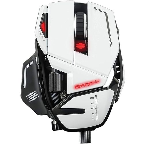 Мышь проводная MAD CATZ R.A.T.8+, игровая, оптическая, USB, 16000dpi, белый и черный [mr05dcinwh000-0]