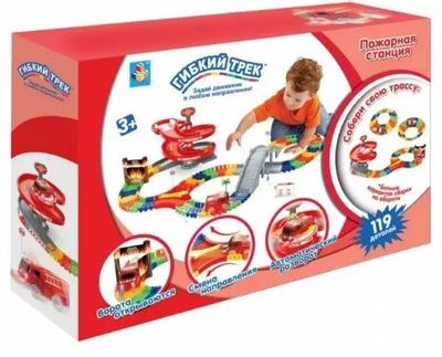Игровой набор 1Toy Гибкий трек Пожарная станция, пожарная машина ...