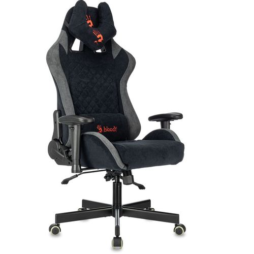 Кресло игровое A4TECH Bloody GC-580, искусственная замша, до 150кг, топ-ган люкс, регулируемые 2D подлокотники, черный/серый