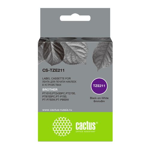Картридж Cactus CS-TZE211, TZe-211, 6мм, черный шрифт, белый фон, 8м, CS-TZE211 — цена и наличие Картридж Cactus CS-TZE211, TZe-211, 6мм, черный шрифт, белый фон, 8м, CS-TZE211