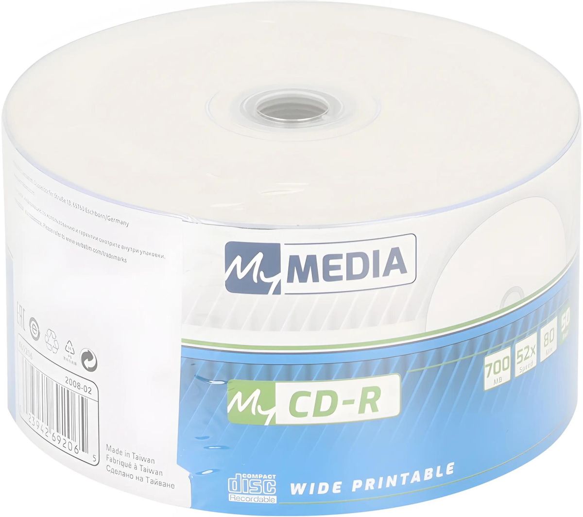 Оптический диск CD-R MYMEDIA 700МБ 52x, 50шт., pack wrap