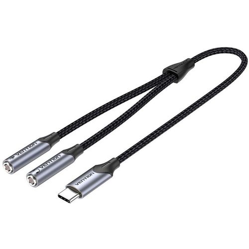 Кабель-переходник для наушников VENTION BGPHY, USB Type-C (m) - 2xJack 3.5 (f), 0.3м, черный