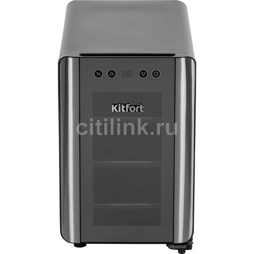 Винный шкаф однокамерный KitFort КТ-2401 вместимость: 6 бутылок, черный/серебристый