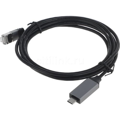 Кабель Buro BU-USB-C-LAN1000-2m, USB Type-C (m) (прямой) — RJ-45 (m) (прямой), GOLD , 2м, пакет, черный